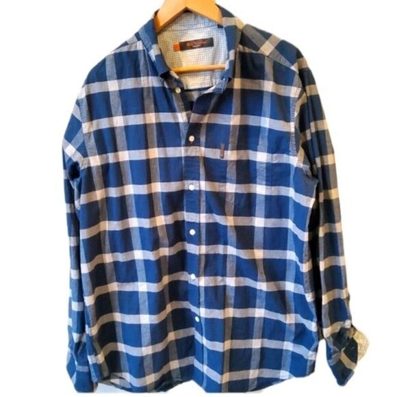 Ben Sherman Shirt Mens XL Plaid Blue White Casual Button Up Cabincore - Picture 1 of 3
